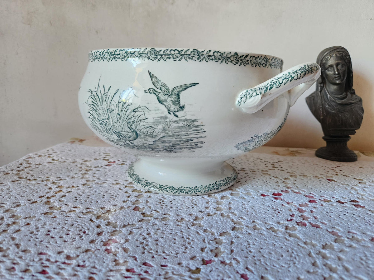 Antique French FF Pexonne Campagne Series Ironstone Soup Tureen Farmyard Animals Decor