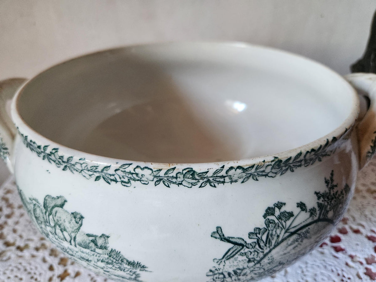 Antique French FF Pexonne Campagne Series Ironstone Soup Tureen Farmyard Animals Decor