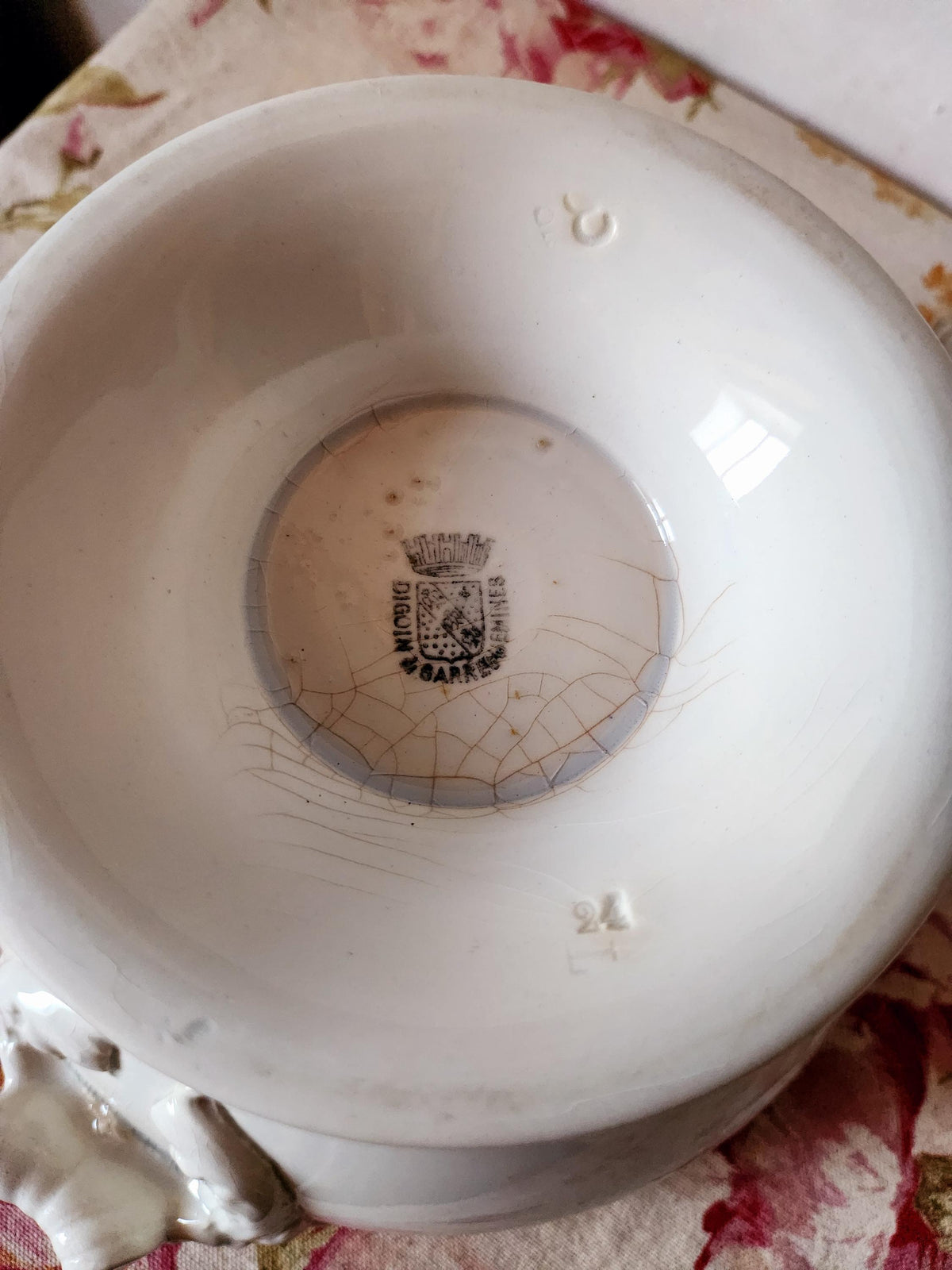 Antique French 19th Century Sarreguemines Ironstone Tureen Bowl: French Farmhouse Decor - No Lid