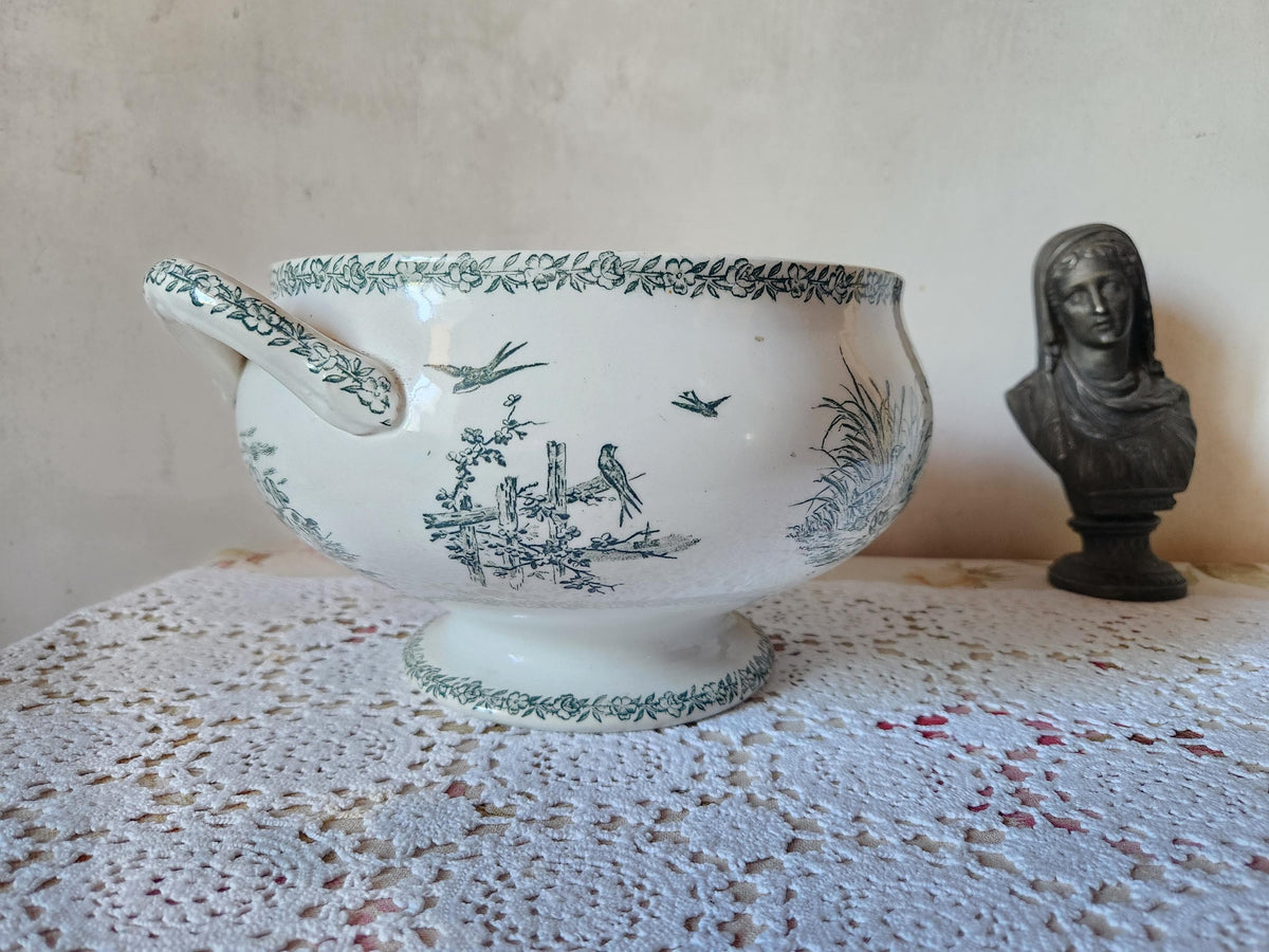 Antique French FF Pexonne Campagne Series Ironstone Soup Tureen Farmyard Animals Decor