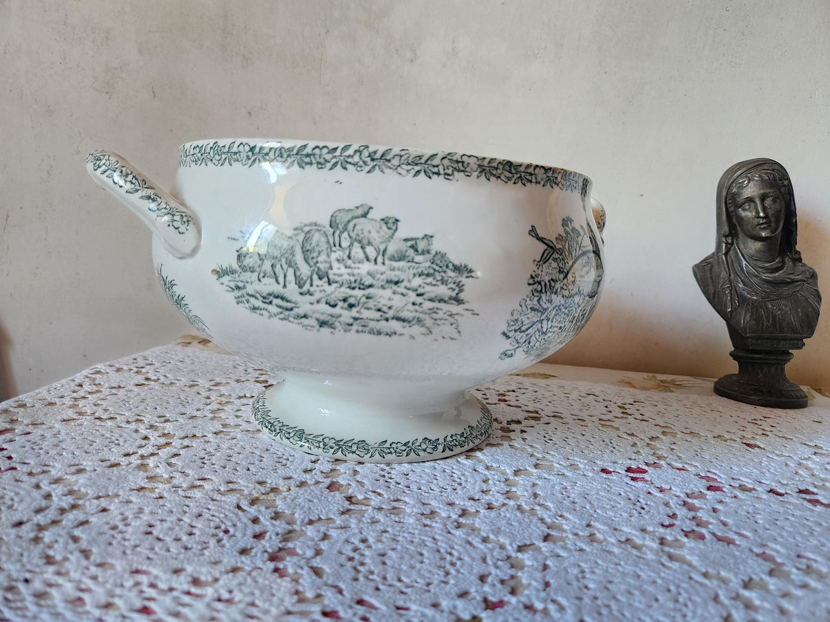 Antique French FF Pexonne Campagne Series Ironstone Soup Tureen Farmyard Animals Decor
