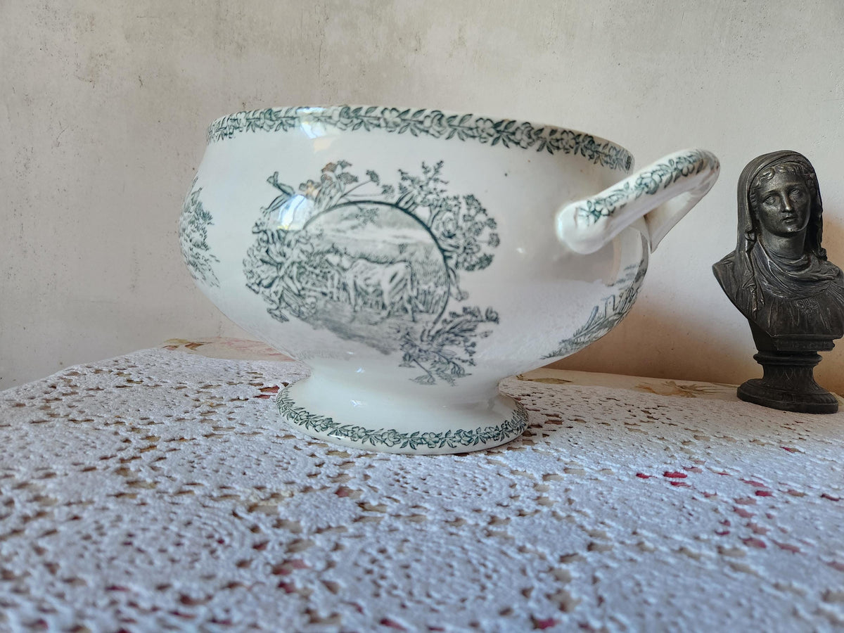 Antique French FF Pexonne Campagne Series Ironstone Soup Tureen Farmyard Animals Decor