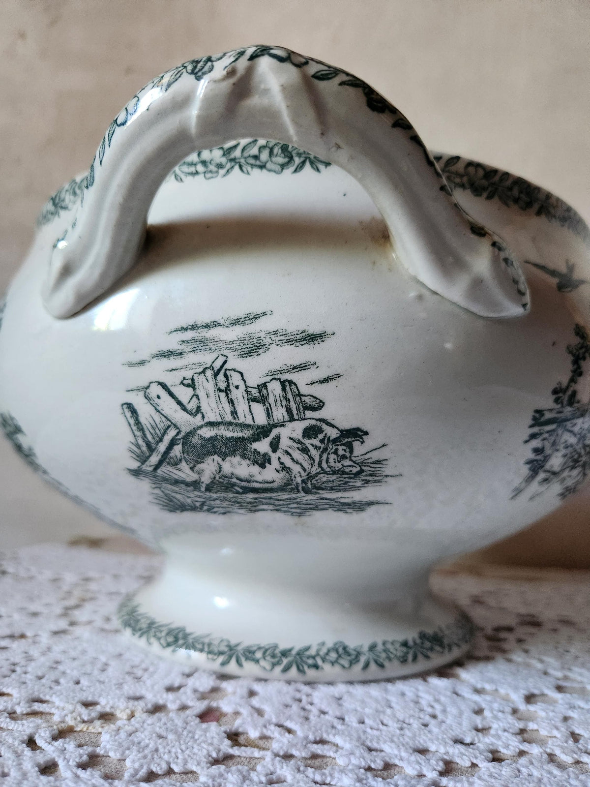 Antique French FF Pexonne Campagne Series Ironstone Soup Tureen Farmyard Animals Decor