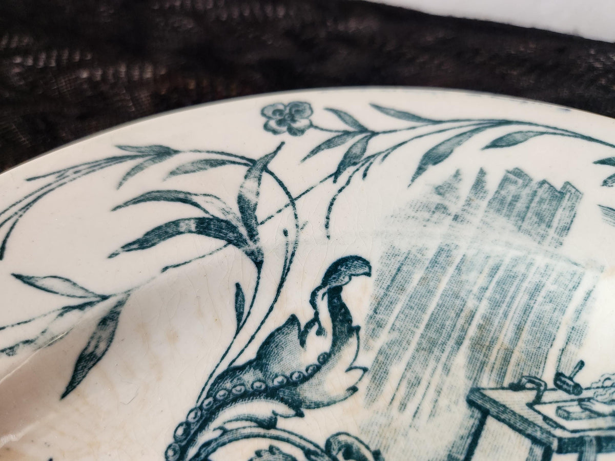 Antique 19th Century French Blue Transferware Plates: Jules Vieillard 'Artisans' Ironstone