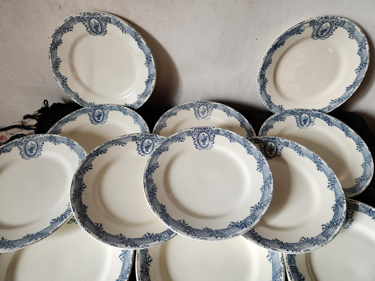 Vintage Salins 19th Century Versailles Series Blue Transferware Small Plate, 21.5cm, Set of 6
