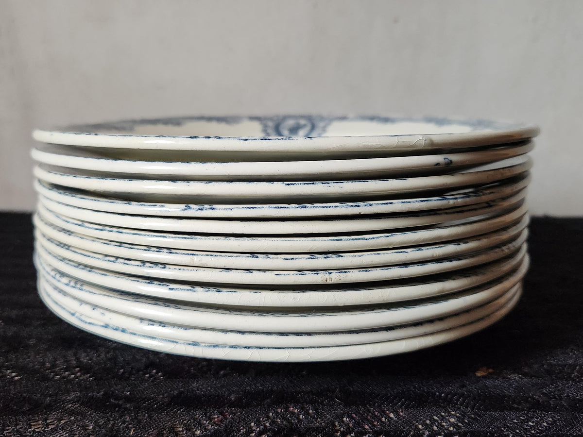 Vintage Salins 19th Century Versailles Series Blue Transferware Small Plate, 21.5cm, Set of 6