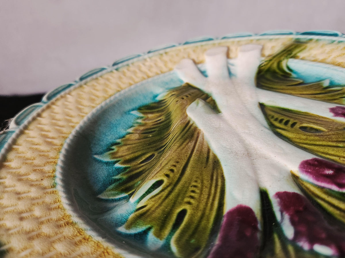 Antique French Salins Barbotine Asparagus Plate 19th Century