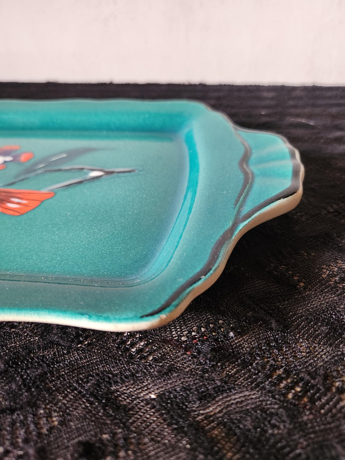 Antique French Early 20th Century Longwy Gazouillis Ironstone Cake Platter Enamel Painted Bird