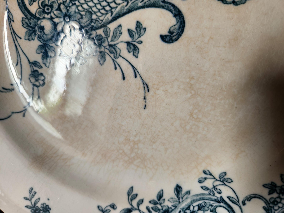 Antique 19th Century French Blue Transferware Plates: Jules Vieillard 'Artisans' Ironstone
