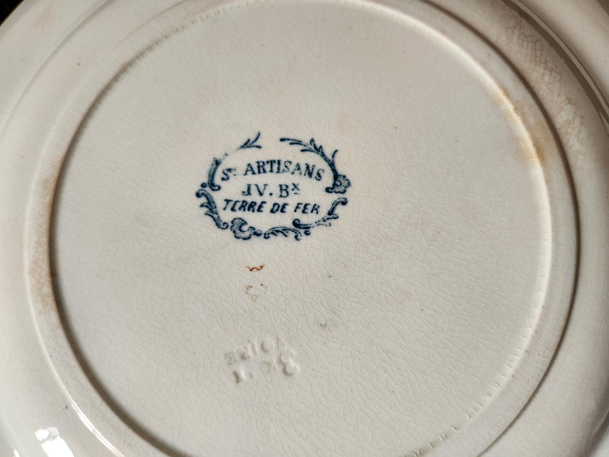 Antique 19th Century French Blue Transferware Plates: Jules Vieillard 'Artisans' Ironstone