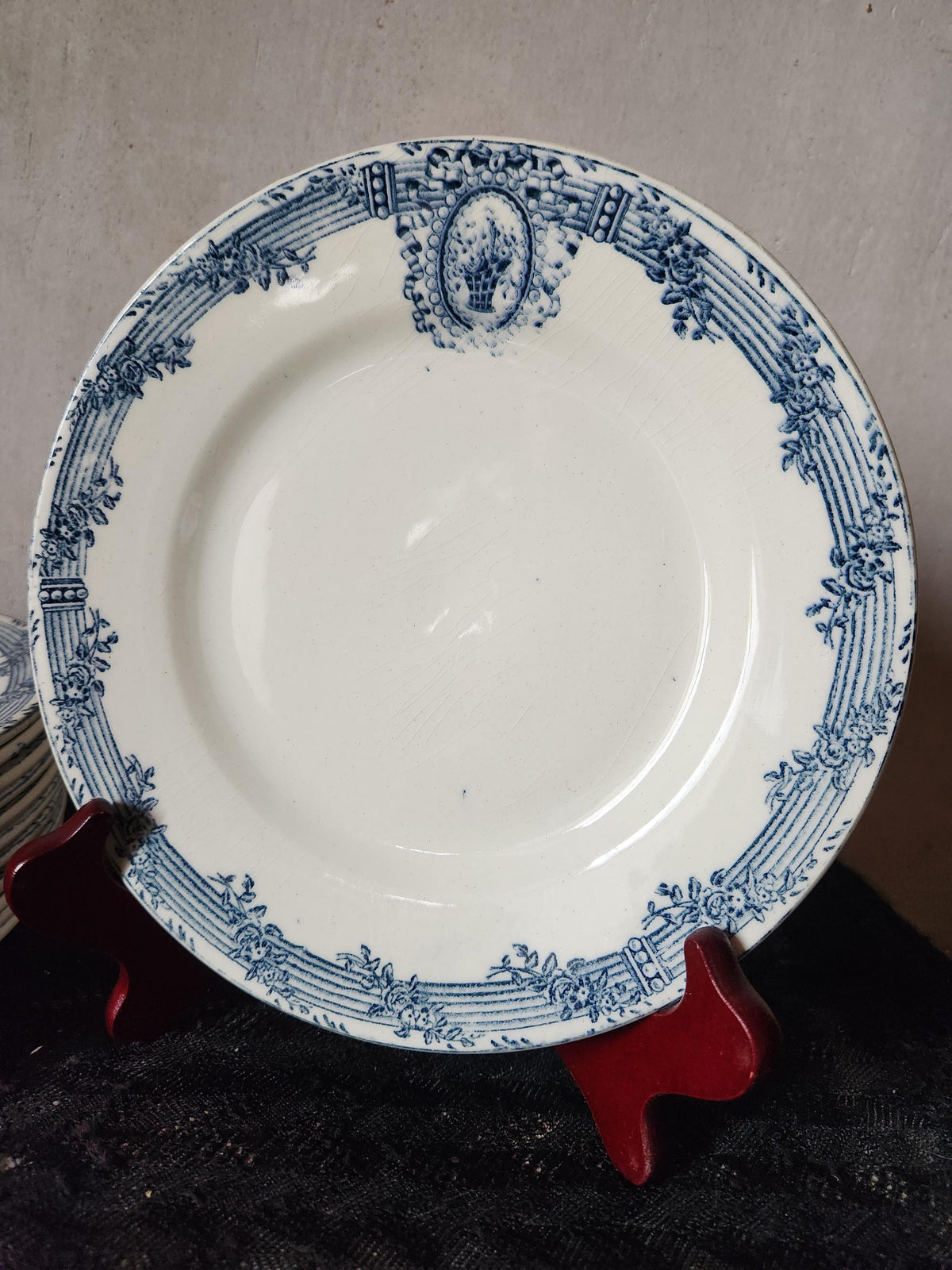 Vintage Salins 19th Century Versailles Series Blue Transferware Small Plate, 21.5cm, Set of 6