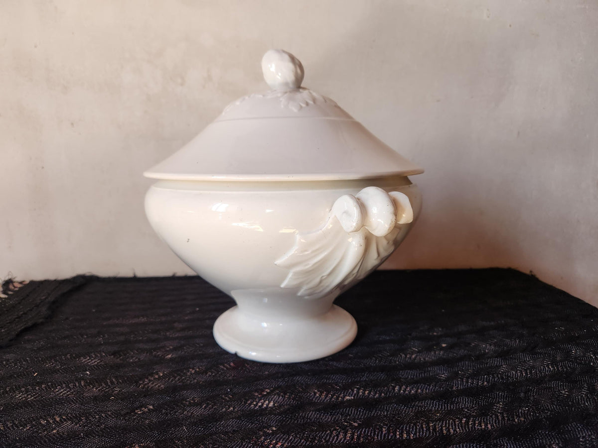 Antique Lunéville Ironstone Soup Tureen, 1875 French Terre de Fer Tea Stained