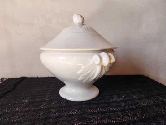 Antique Lunéville Ironstone Soup Tureen, 1875 French Terre de Fer Tea Stained
