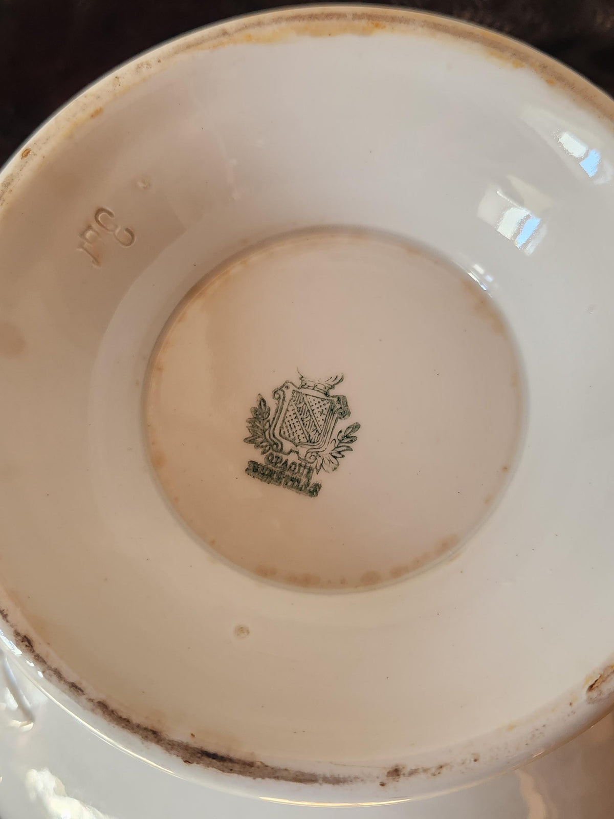 Antique Lunéville Ironstone Soup Tureen, 1875 French Terre de Fer Tea Stained