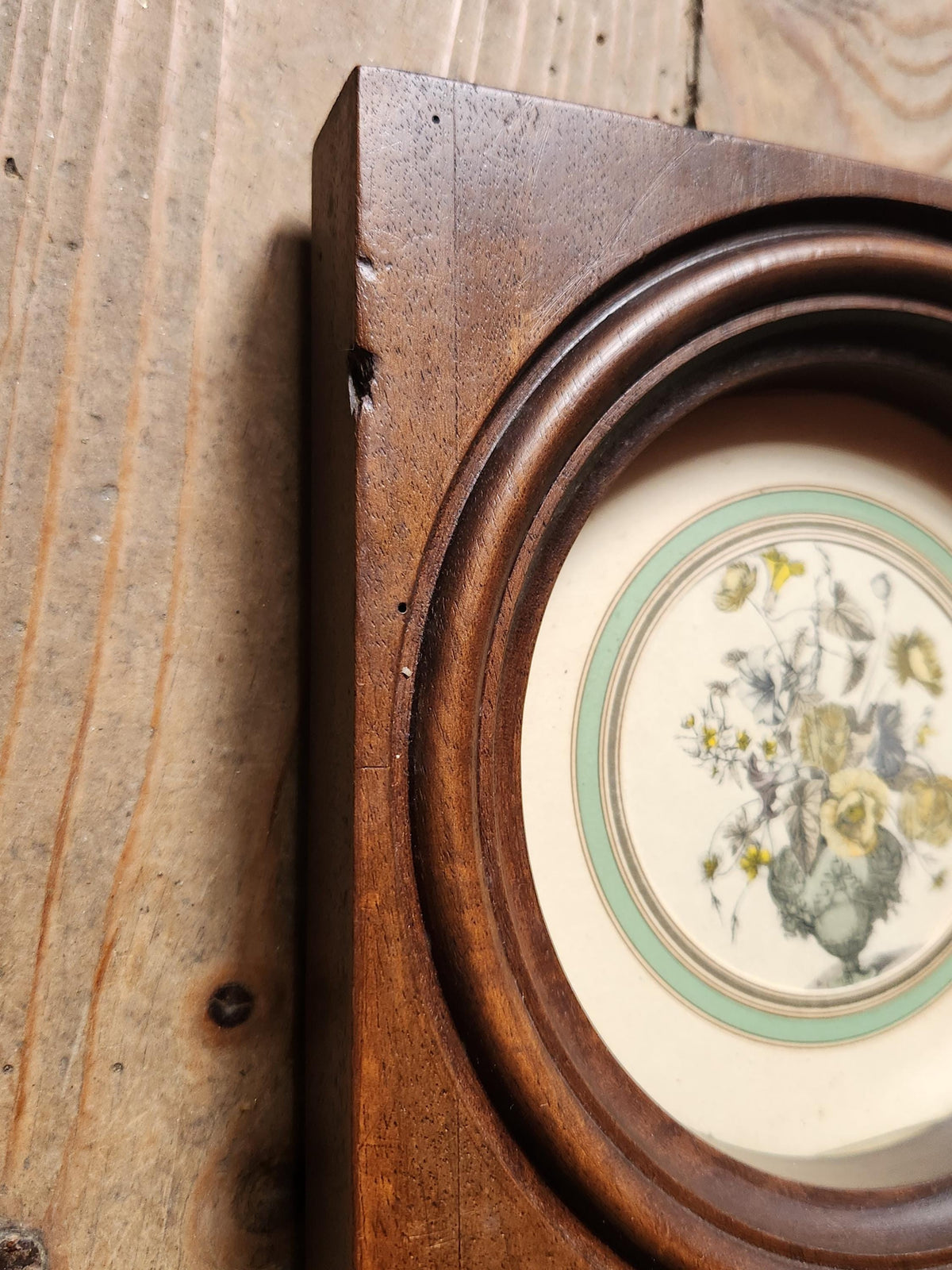 Antique Pair of Bouquet Lithographs Set into Wooden Frame.