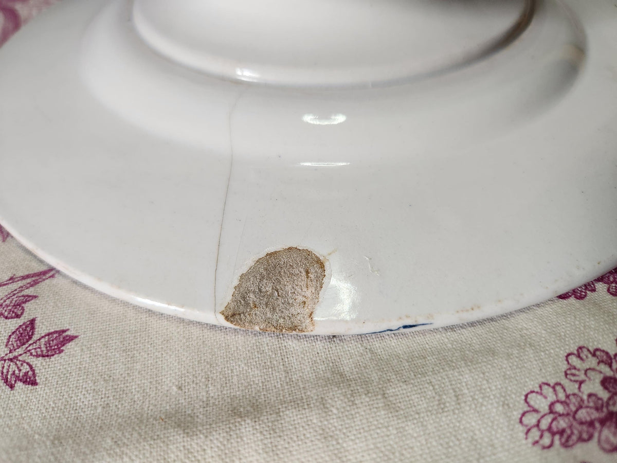 Antique French 19th Century GIEN Ironstone Footed Plate With Sparrows - TEASTAINED