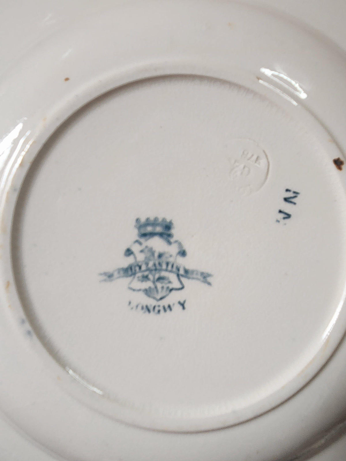 Antique French Ironstone 19th Century Longwy Byzantine Hollow Plates Blue Transferware