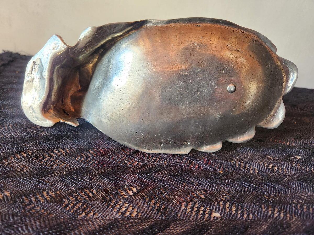 Antique Art Nouveau Pewter Ring Dish Lady and Peacock