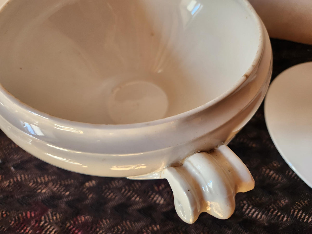 Antique Lunéville Ironstone Soup Tureen, 1875 French Terre de Fer Tea Stained