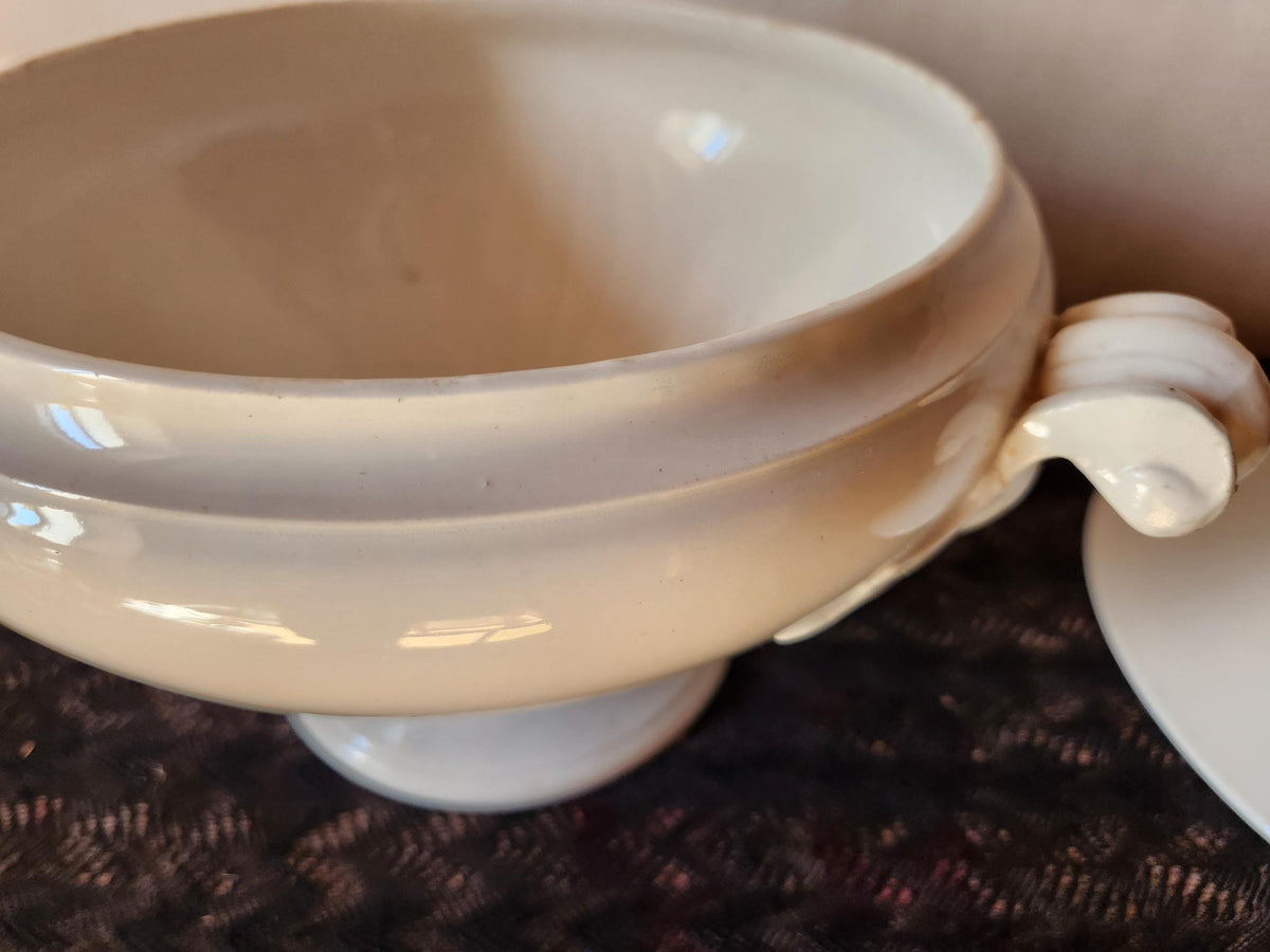Antique Lunéville Ironstone Soup Tureen, 1875 French Terre de Fer Tea Stained