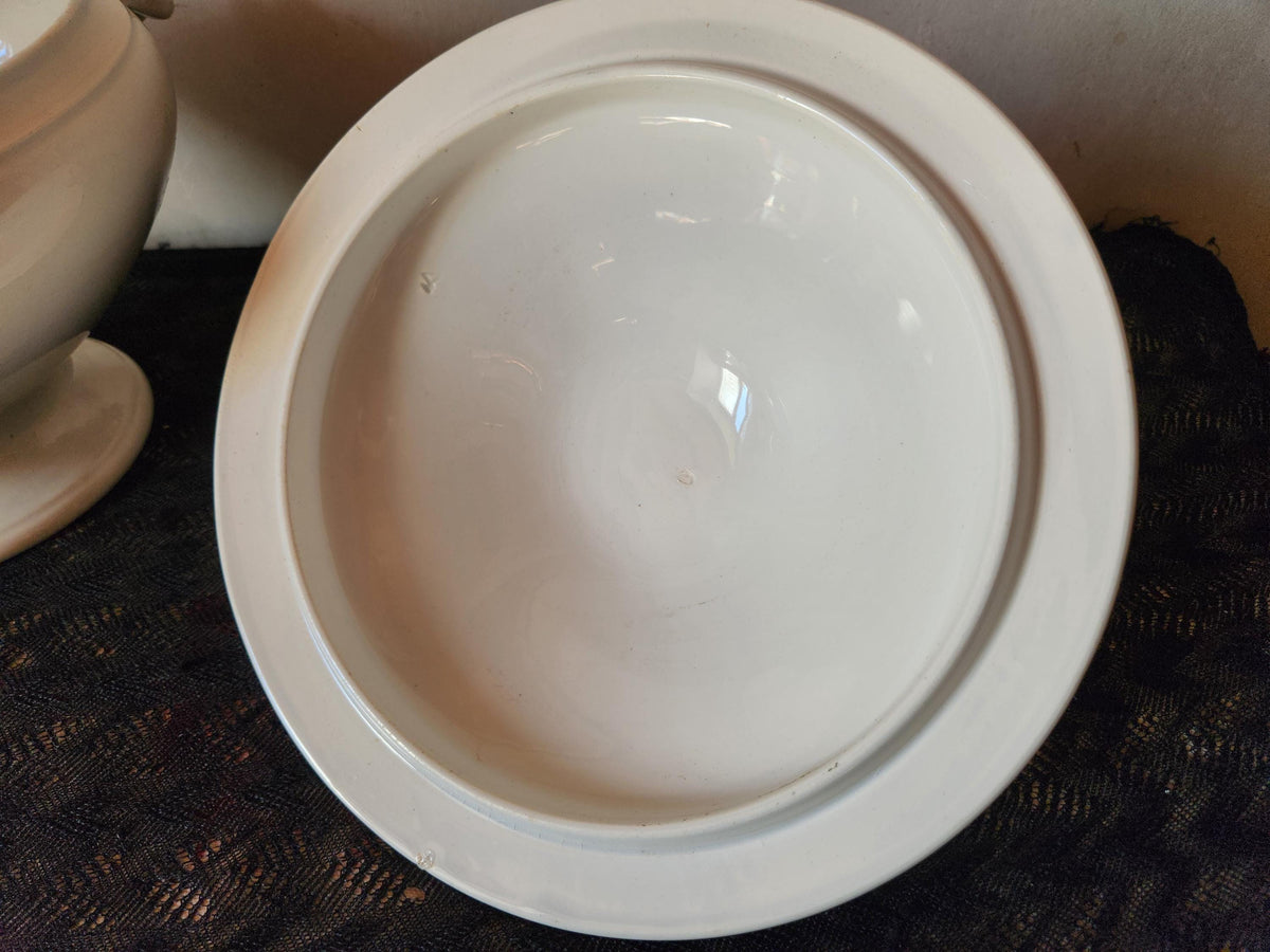 Antique Lunéville Ironstone Soup Tureen, 1875 French Terre de Fer Tea Stained