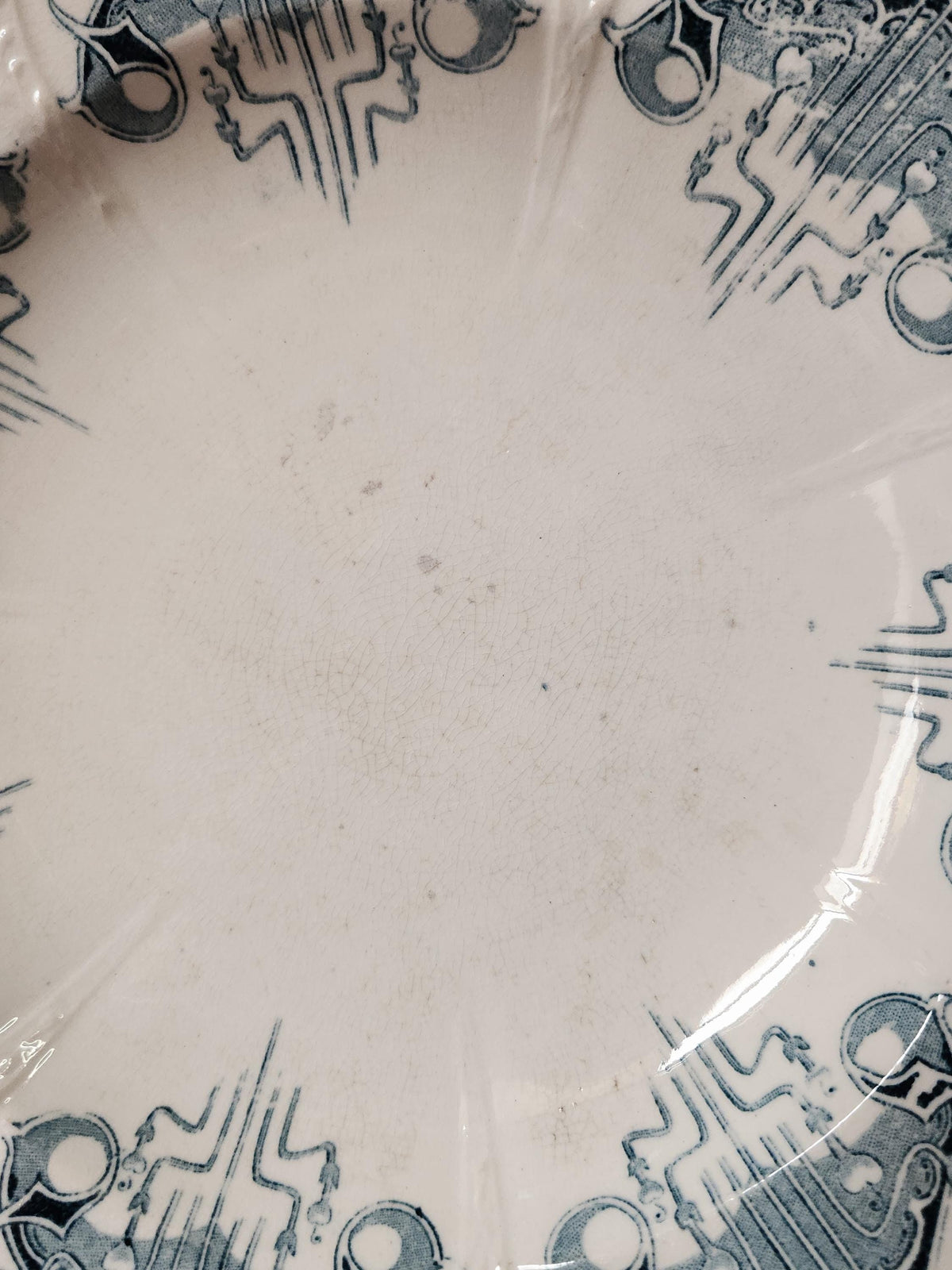 Antique French Ironstone 19th Century Longwy Byzantine Hollow Plates Blue Transferware