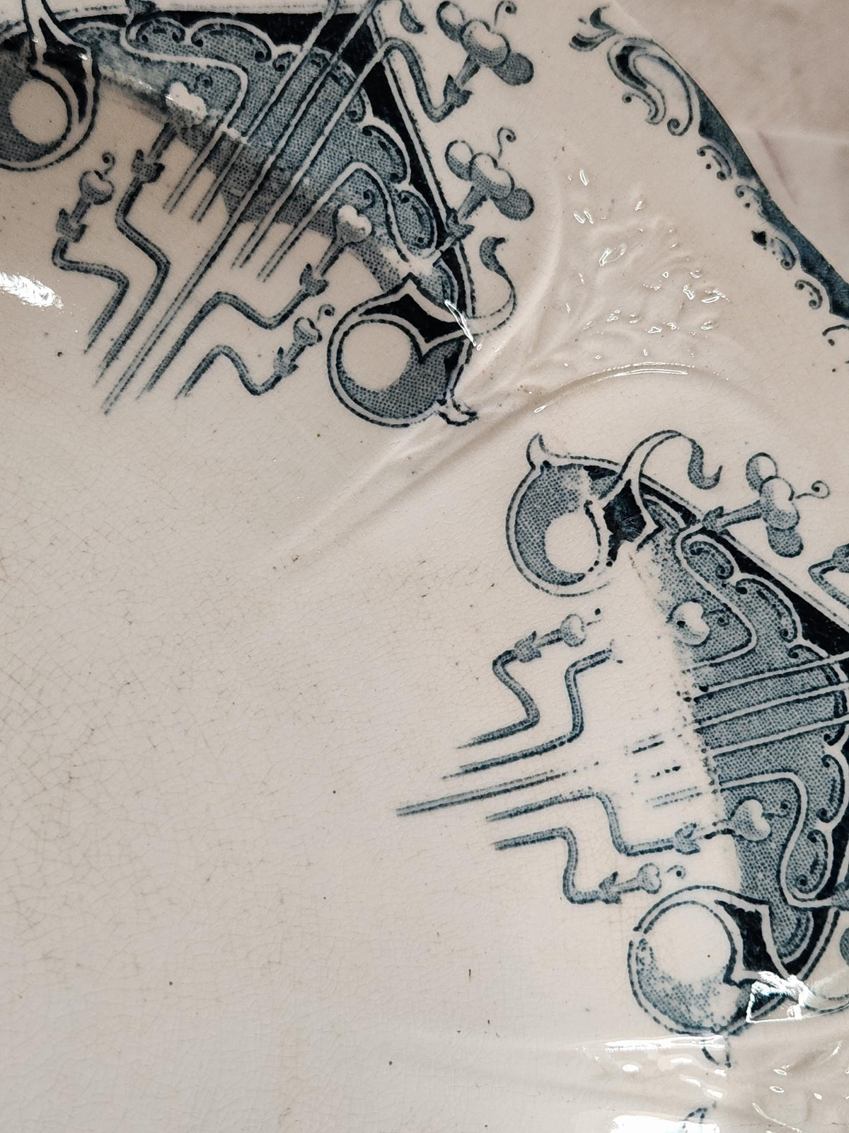 Antique French Ironstone 19th Century Longwy Byzantine Hollow Plates Blue Transferware