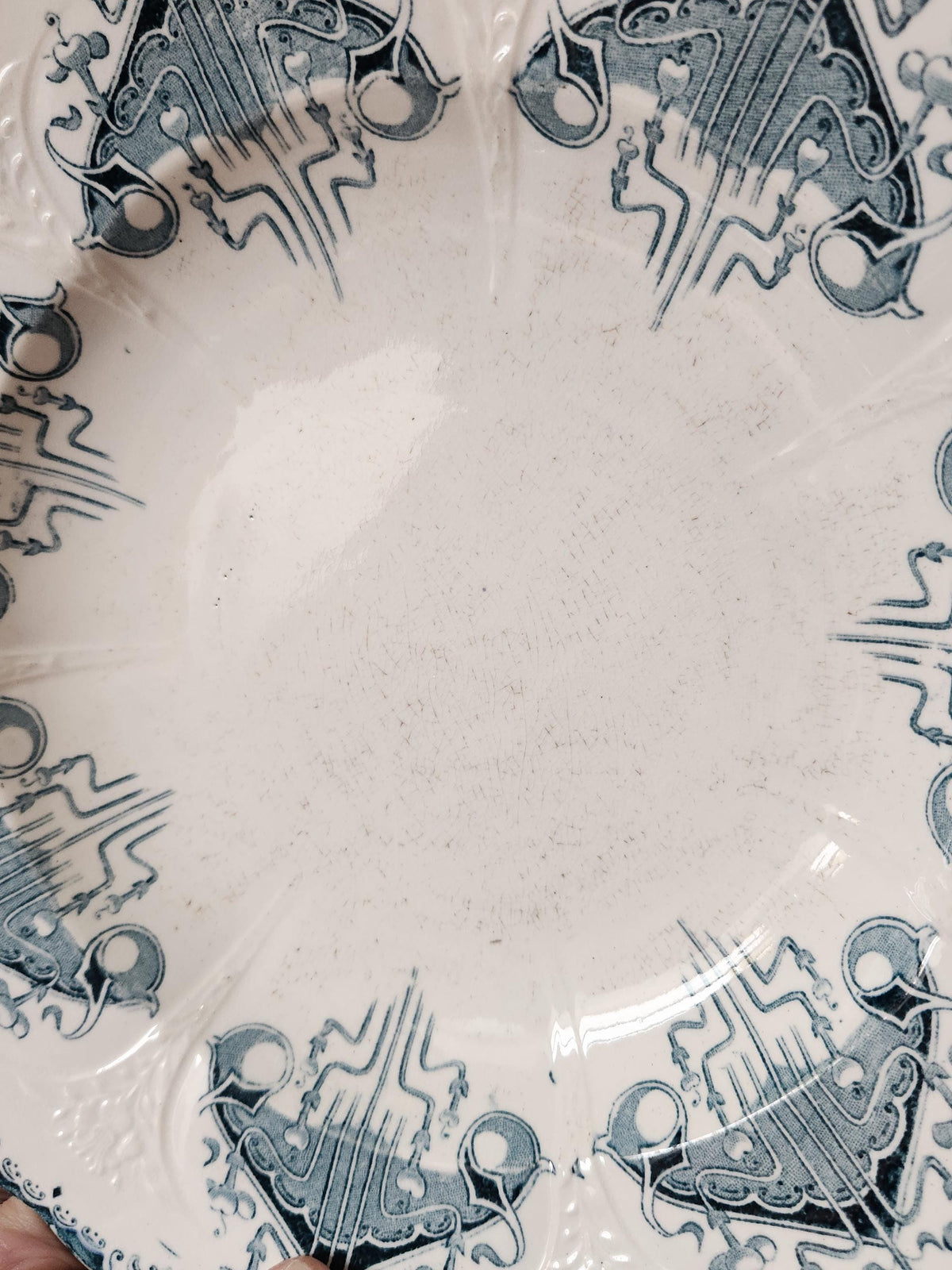 Antique French Ironstone 19th Century Longwy Byzantine Hollow Plates Blue Transferware