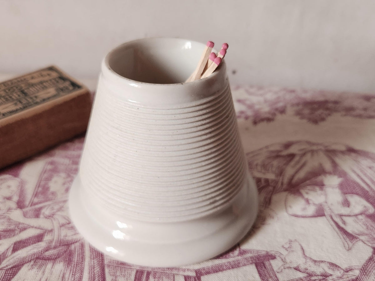 Antique French White Glazed Porcelain Pyrogene Match Striker Pot