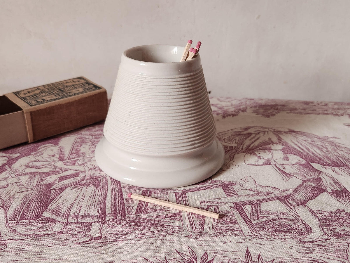 Antique French White Glazed Porcelain Pyrogene Match Striker Pot