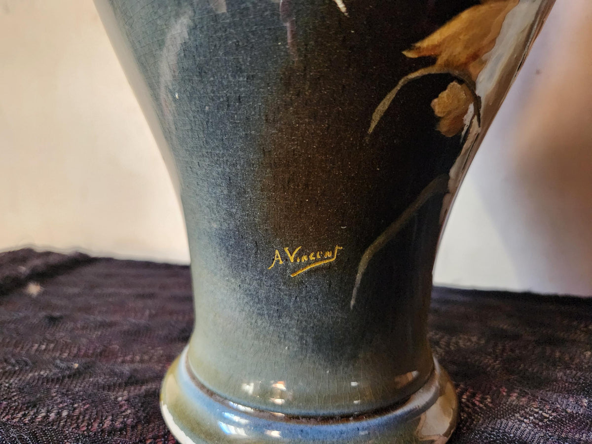 Antique French Impressionist Ceramic Vase Signed A. Vincent - Choisy le Roi