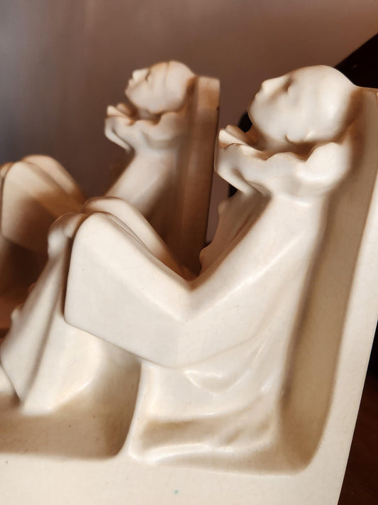 Vintage French Octave Larrieu Art Deco PAIR of Ceramic Pierrot Bookends