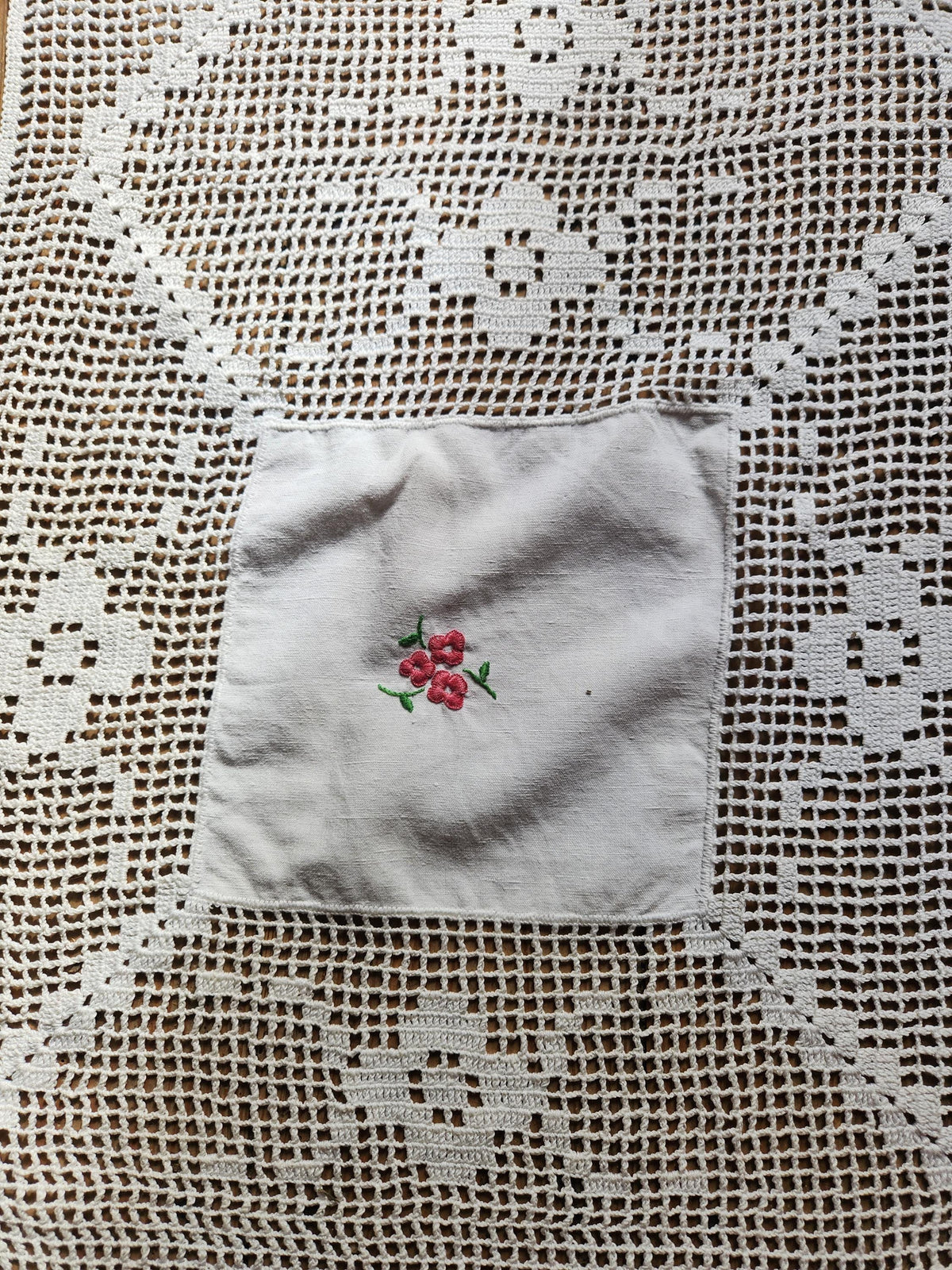 Vintage French Flower Panel Square Embroidered Lace Tablecloth 130x130cm