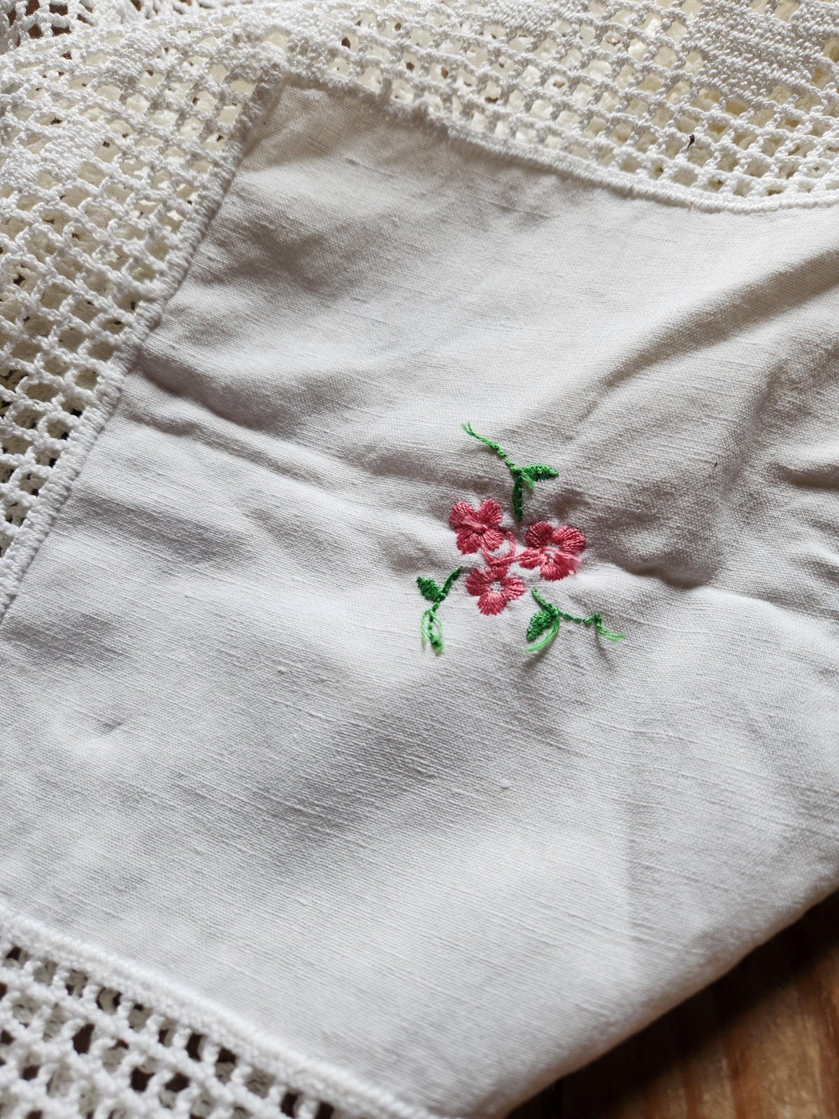 Vintage French Flower Panel Square Embroidered Lace Tablecloth 130x130cm