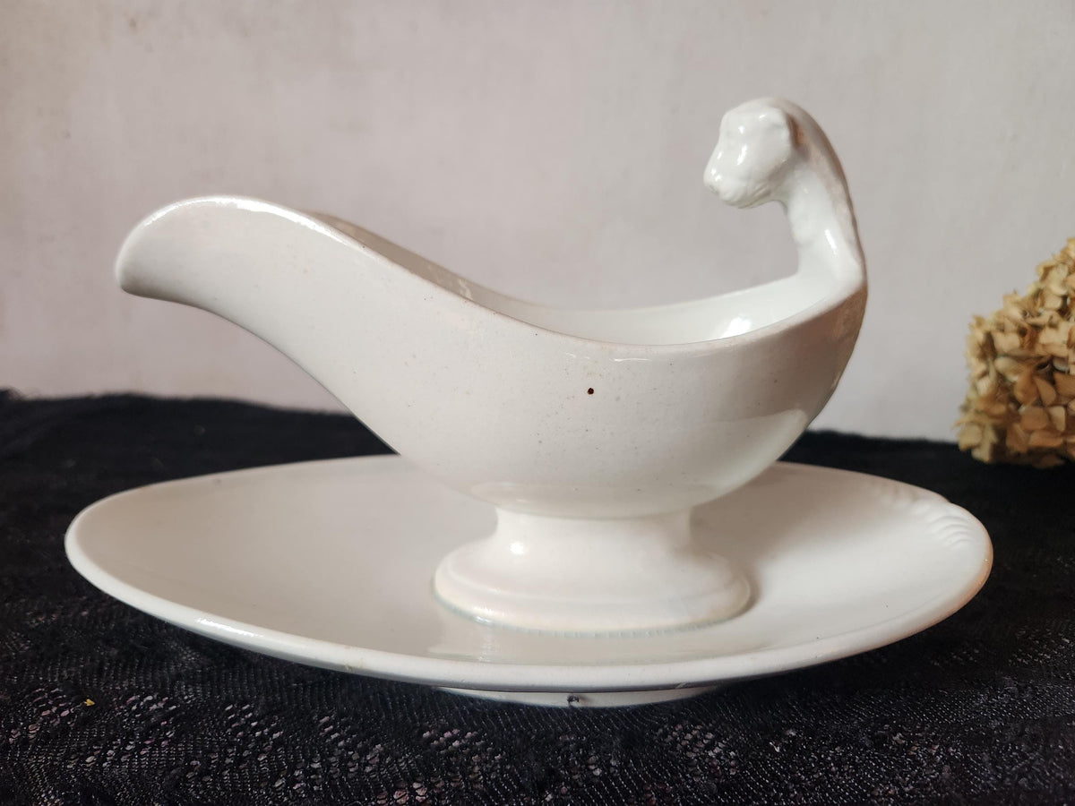 Antique Jules Vieillard Bordeaux Ironstone Sauce Boat
