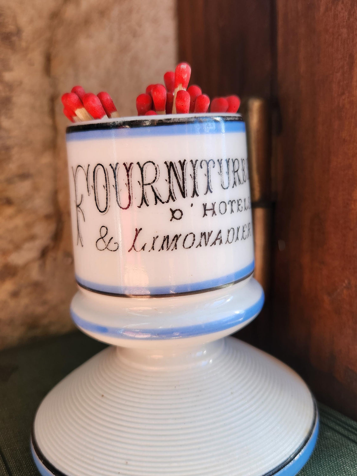 Rare Vintage French Porcelain Castagne & J.Charlionais Toulouse Pyrogene Match Striker Pot, Match Lighter.