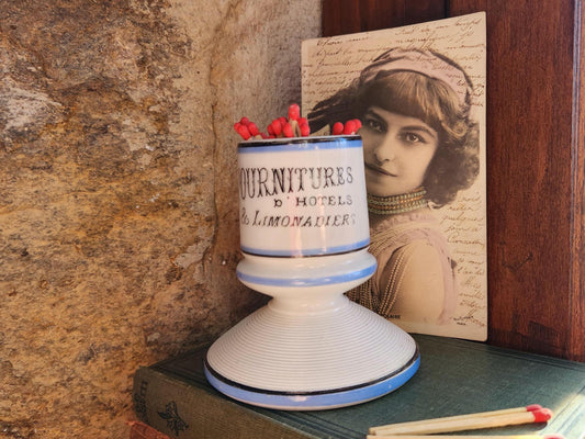 Rare Vintage French Porcelain Castagne & J.Charlionais Toulouse Pyrogene Match Striker Pot, Match Lighter.