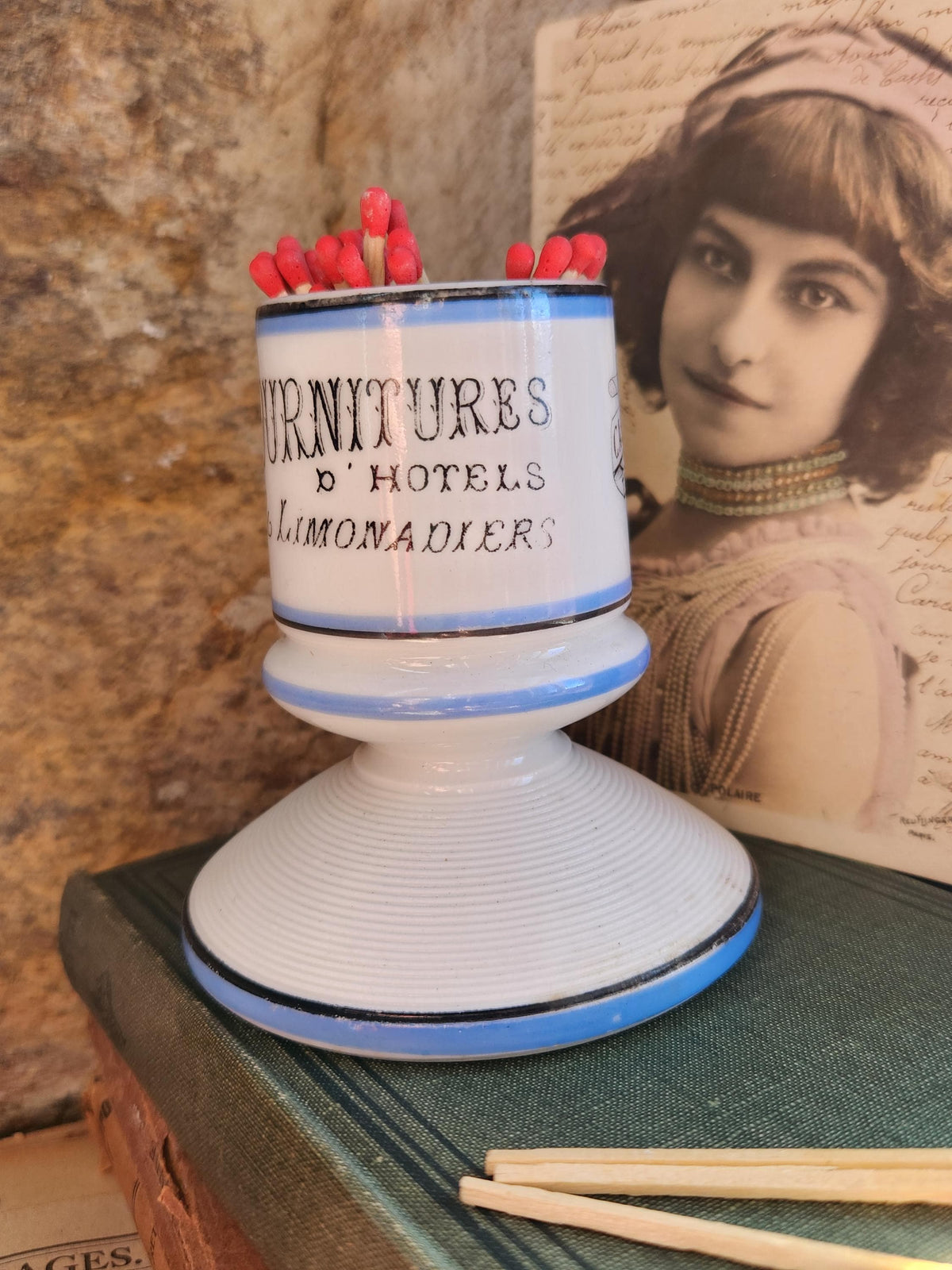 Rare Vintage French Porcelain Castagne & J.Charlionais Toulouse Pyrogene Match Striker Pot, Match Lighter.