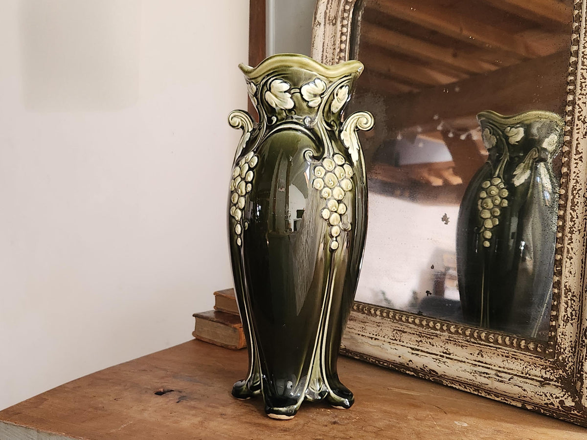 Antique French Antoine Gustave De Bruyn Fives Lille Art Nouveau Barbotine Vase
