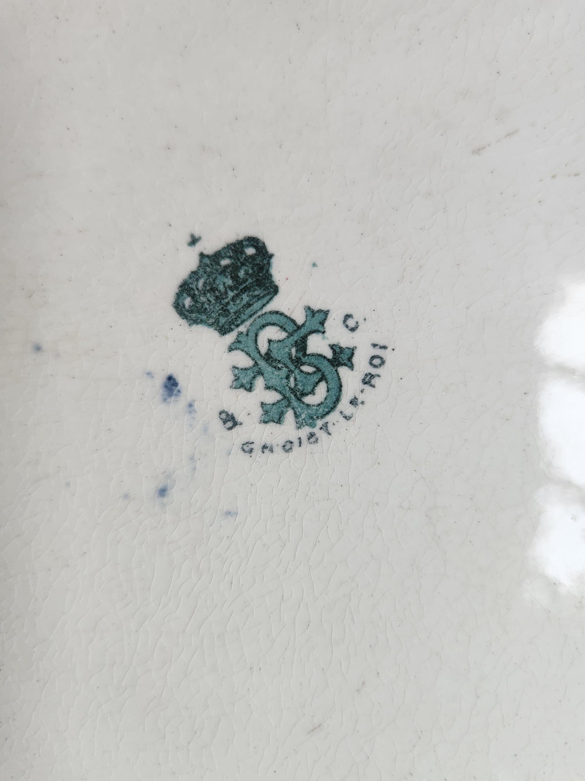 Antique French Choisy Le Roi Large Ironstone Table Trivet with Floral Transferware