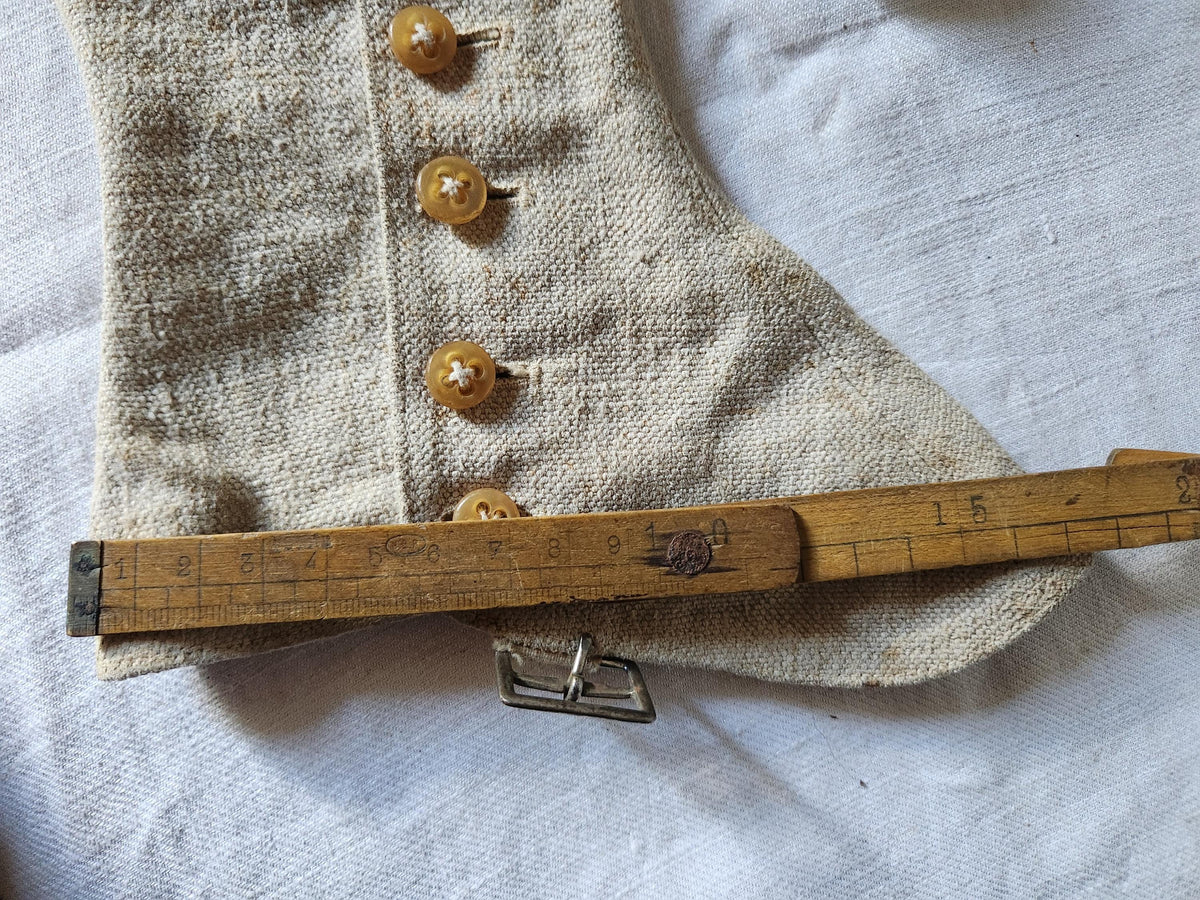 Antique Oatmeal Canvas Cotton High Gaiters Boot Covers 12 Buttons