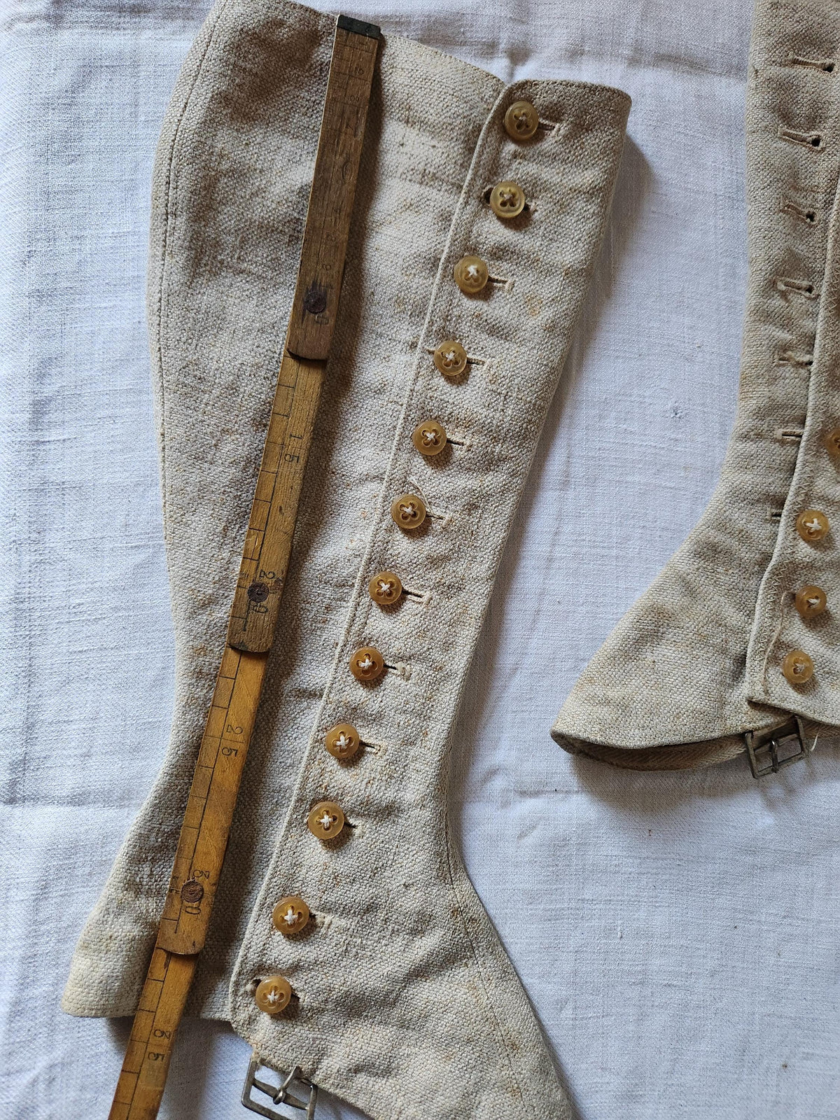 Antique Oatmeal Canvas Cotton High Gaiters Boot Covers 12 Buttons