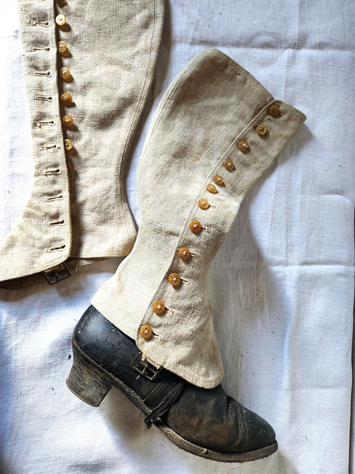 Antique Oatmeal Canvas Cotton High Gaiters Boot Covers 12 Buttons