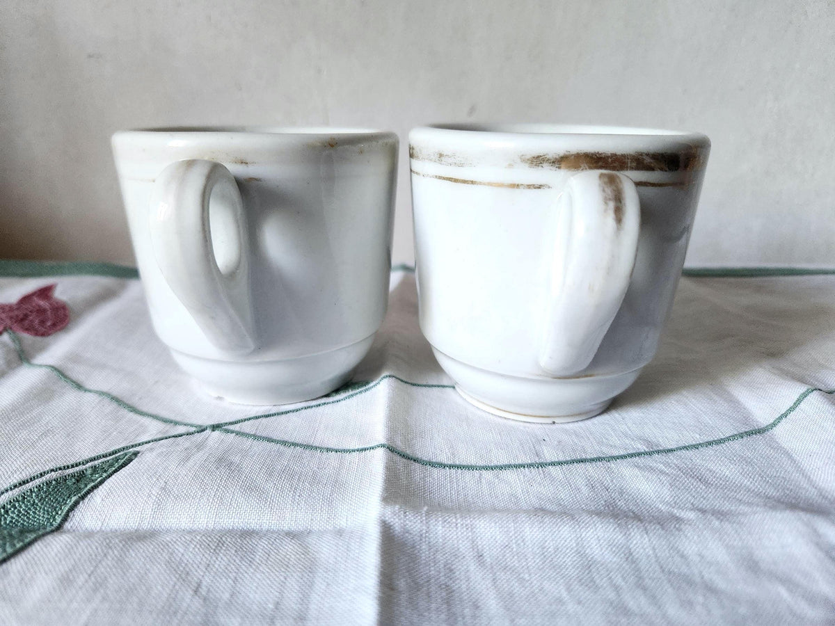 Antique 2x French Brulot Coffee Cups Whiteware Espresso Cup, 1800s Kitchenalia