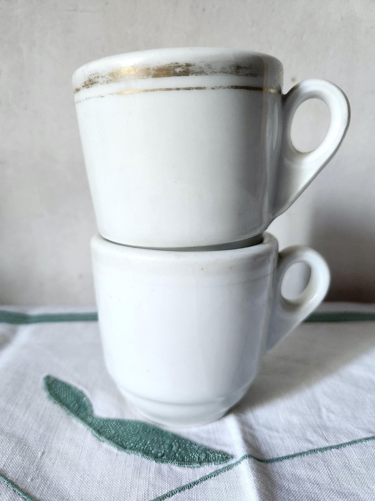 Antique 2x French Brulot Coffee Cups Whiteware Espresso Cup, 1800s Kitchenalia