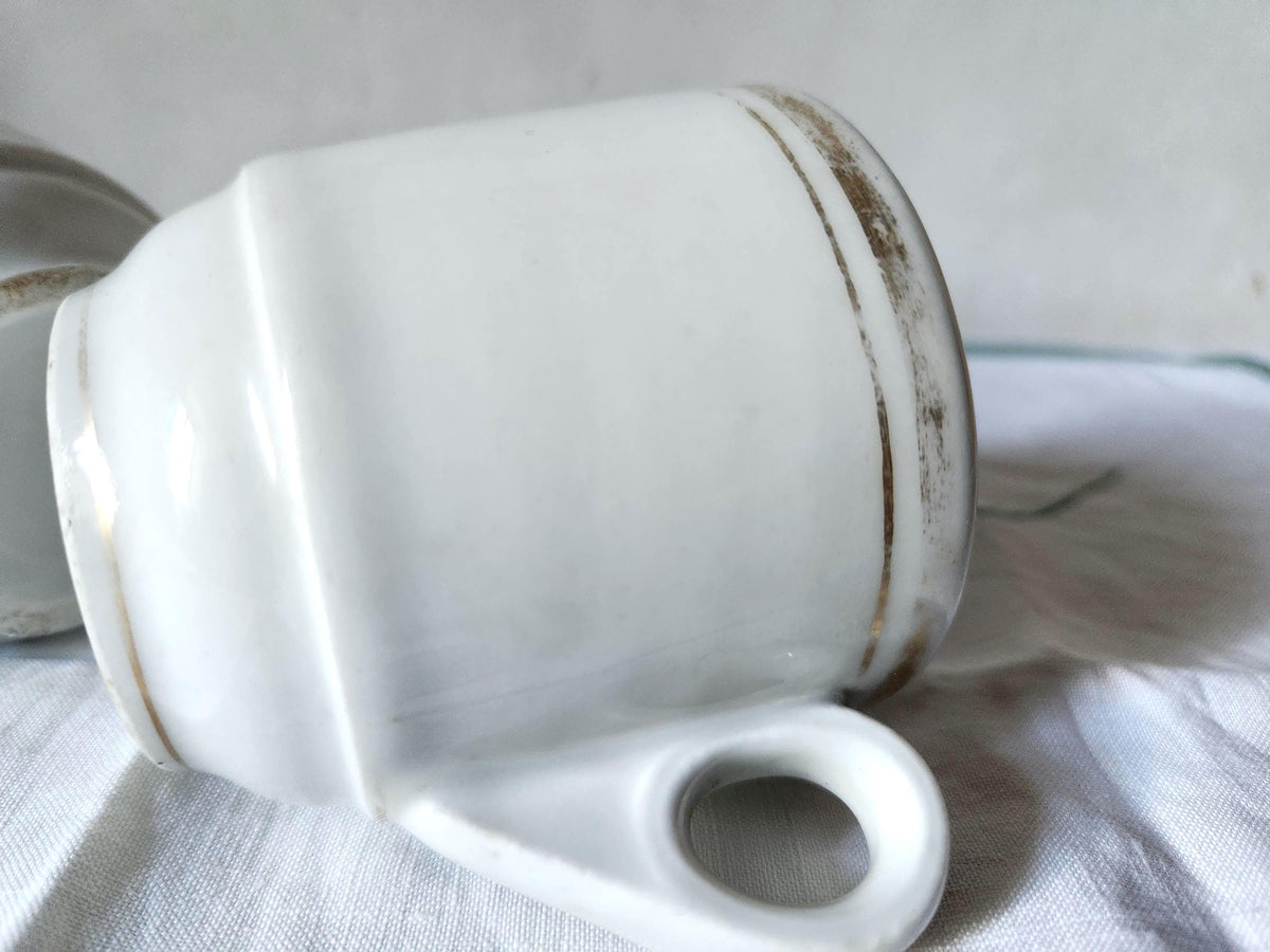 Antique 2x French Brulot Coffee Cups Whiteware Espresso Cup, 1800s Kitchenalia