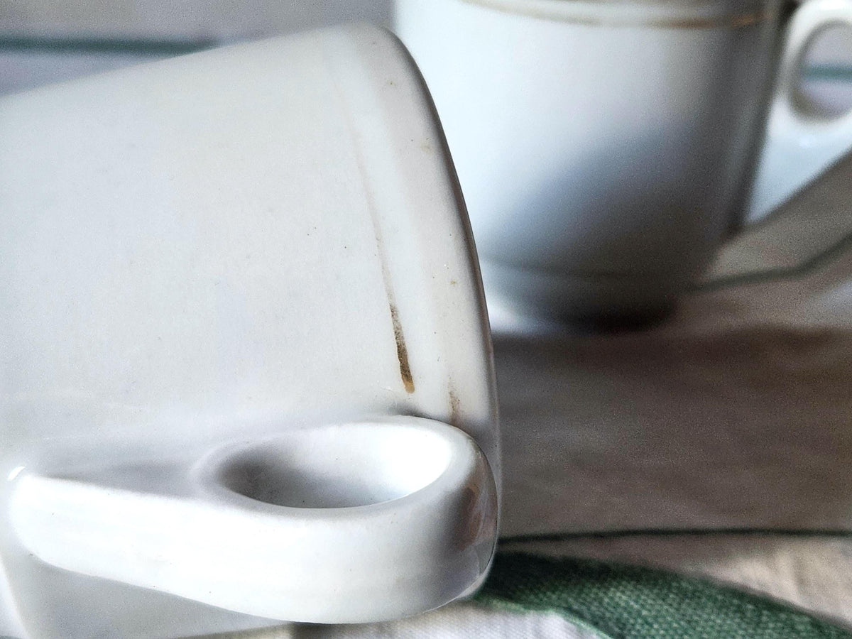 Antique 2x French Brulot Coffee Cups Whiteware Espresso Cup, 1800s Kitchenalia