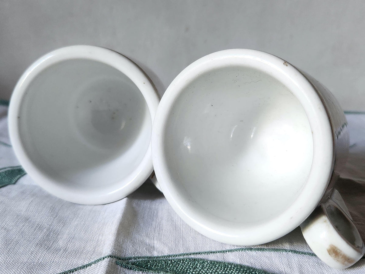 Antique 2x French Brulot Coffee Cups Whiteware Espresso Cup, 1800s Kitchenalia