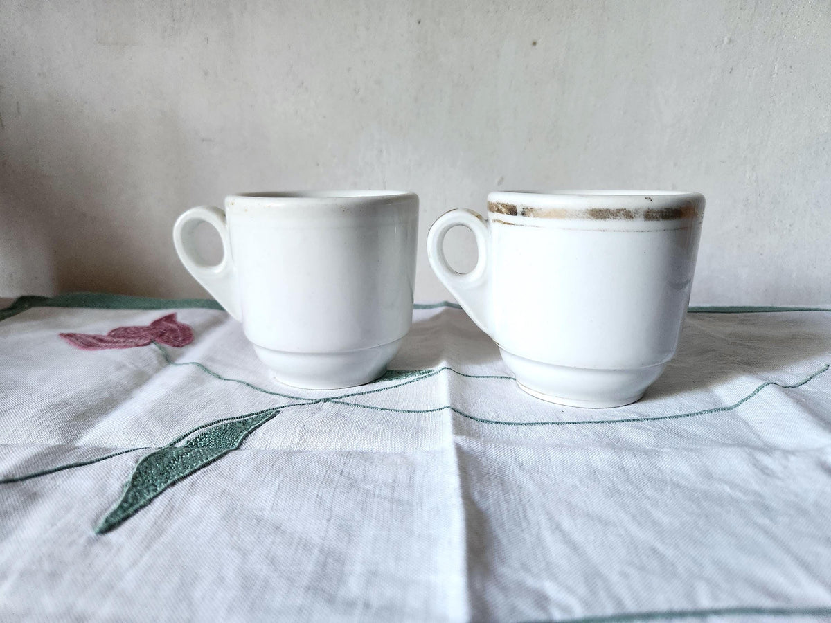 Antique 2x French Brulot Coffee Cups Whiteware Espresso Cup, 1800s Kitchenalia