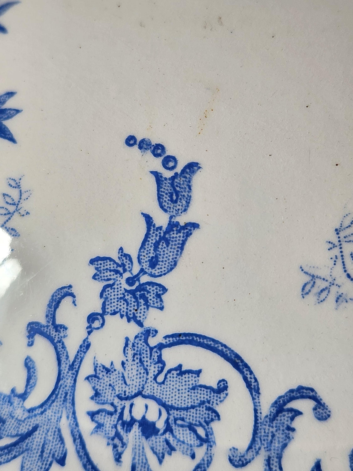 Antique French Saint Amand et Hamage Campanule Ironstone Soup Tureen: Blue Floral Transferware Bowl